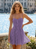 Chiffon A Line Spaghetti Straps Ruffles Short Homecoming Dresses