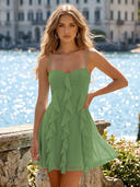 Chiffon A Line Spaghetti Straps Ruffles Short Homecoming Dresses