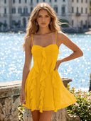 Chiffon A Line Spaghetti Straps Ruffles Short Homecoming Dresses