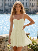 Chiffon A Line Spaghetti Straps Ruffles Short Homecoming Dresses