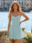 Chiffon A Line Spaghetti Straps Ruffles Short Homecoming Dresses