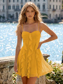 Chiffon A Line Spaghetti Straps Ruffles Short Homecoming Dresses