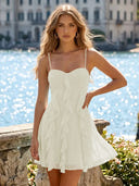 Chiffon A Line Spaghetti Straps Ruffles Short Homecoming Dresses