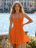 Chiffon A Line Spaghetti Straps Ruffles Short Homecoming Dresses
