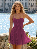 Chiffon A Line Spaghetti Straps Ruffles Short Homecoming Dresses