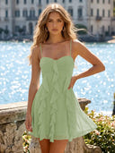 Chiffon A Line Spaghetti Straps Ruffles Short Homecoming Dresses