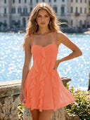Chiffon A Line Spaghetti Straps Ruffles Short Homecoming Dresses