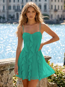 Chiffon A Line Spaghetti Straps Ruffles Short Homecoming Dresses