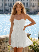 Chiffon A Line Spaghetti Straps Ruffles Short Homecoming Dresses