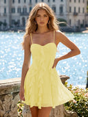Chiffon A Line Spaghetti Straps Ruffles Short Homecoming Dresses