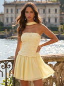 Chiffon A Line Strapless Short Homecoming Dresses with Scarf