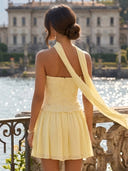Chiffon A Line Strapless Short Homecoming Dresses with Scarf