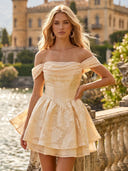 Floral Short A Line Off the Shoulder Drop Waist Homecoming Dresses