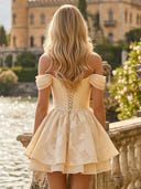 Floral Short A Line Off the Shoulder Drop Waist Homecoming Dresses