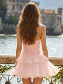 Sequin A Line Halter Tiered Short Homecoming Dresses