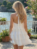 Chiffon A Line Halter Sleeveless Tiered Short Homecoming Dresses