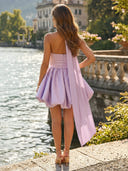 Satin Strapless A Line Short Homecoming Dresses with Scarf