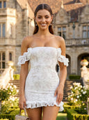 Lace Off the Shoulder Short Mermaid Homecoming Dresses with Ruffles