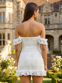 Lace Off the Shoulder Short Mermaid Homecoming Dresses with Ruffles