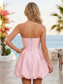 Satin A Line Strapless Short Homecoming Dresses with Pleated