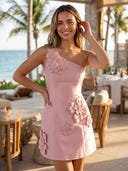 Satin Mermaid One Shoulder Sleeveless Short Homecoming Dresses with Flowers