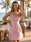 Satin Mermaid Strapless Sleeveless Short Homecoming Dresses with Flowers
