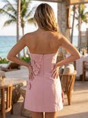 Satin Mermaid Strapless Sleeveless Short Homecoming Dresses with Flowers