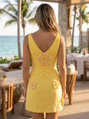 Satin Mermaid V Neck Sleeveless Short Homecoming Dresses with Flowers