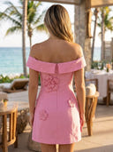 Satin Mermaid Off Shoulder Short Homecoming Dresses with Flowers