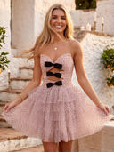 A Line Strapless Sleeveless Short Homecoming Dresses with Bow
