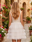A Line Square Neck Sleeveless Short Homecoming Dresses with Bow