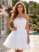 A Line Strapless Sleeveless Short Homecoming Dresses with Bow