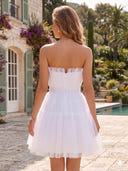 A Line Strapless Sleeveless Short Homecoming Dresses with Bow