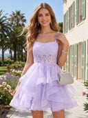 A Line Tulle Square Neck Sleeveless Short Homecoming Dresses