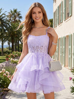 A Line Tulle Square Neck Sleeveless Short Homecoming Dresses