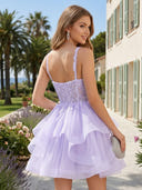 A Line Tulle Square Neck Sleeveless Short Homecoming Dresses