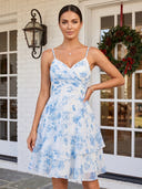 A Line Chiffon V Neck Sleeveless Short Homecoming Dresses