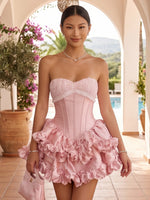 Satin A Line Strapless Sleeveless Short Homecoming Dresses