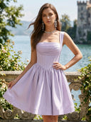 Satin A Line Square Neck Sleeveless Short Homecoming Dresses