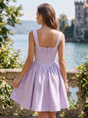 Satin A Line Square Neck Sleeveless Short Homecoming Dresses