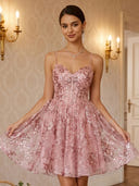 A Line Sequin Sweetheart Sleeveless Short Homecoming Dresses