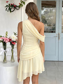 Chiffon One Shoulder A Line Sleeveless Short Homecoming Dresses