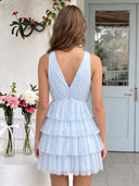 Chiffon V Neck A Line Sleeveless Short Homecoming Dresses with Tiered