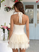Satin V Neck A Line Sleeveless Short Homecoming Dresses with Tiered