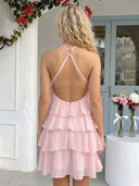 Halter Chiffon A Line Sleeveless Short Homecoming Dresses with Tiered
