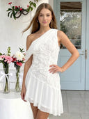 Chiffon One Shoulder A Line Sleeveless Short Homecoming Dresses with Flower