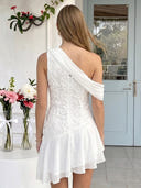Chiffon One Shoulder A Line Sleeveless Short Homecoming Dresses with Flower