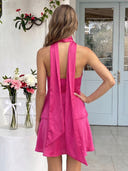 Satin V Neck A Line Sleeveless Short Homecoming Dresses with Tiered