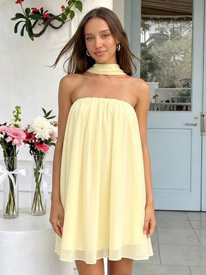 Chiffon Strapless A Line Sleeveless Short Homecoming Dresses with Scarf