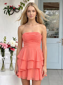 Chiffon Strapless A Line Sleeveless Short Homecoming Dresses with Tiered